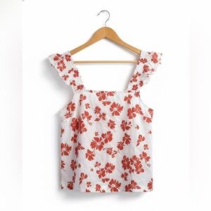 J. CREW Smocked Ruffle-Shoulder Tank Top Cotton XXS BG892